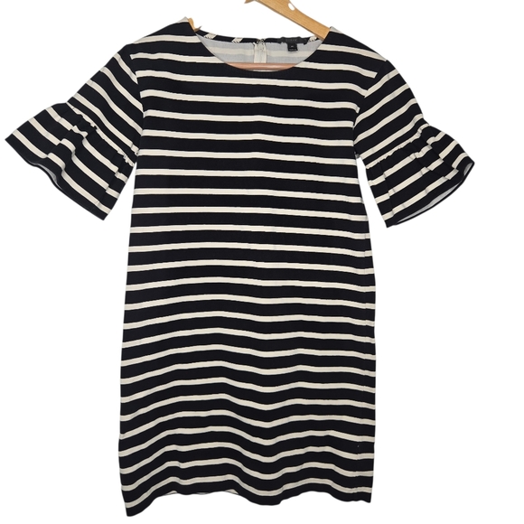 J. Crew Dresses & Skirts - J Crew Womens Black White Striped Cotton Ruffle Bell Half Sleeve Dress Size XS
